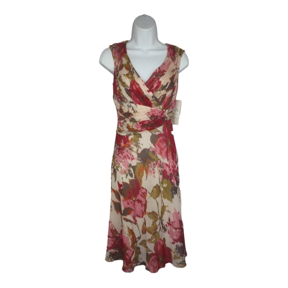 NWT Adrianna Papell Womens Sleeveles Faux Wrap Silk Floral Dress SZ 10P